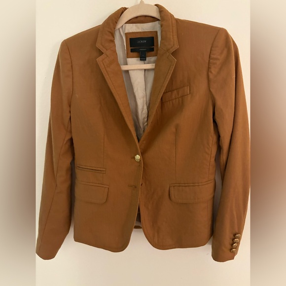 J Crew 100% Wool Blazer Schoolboy Warm Camel Tan design buttons Women’s Size 2 - Picture 2 of 12